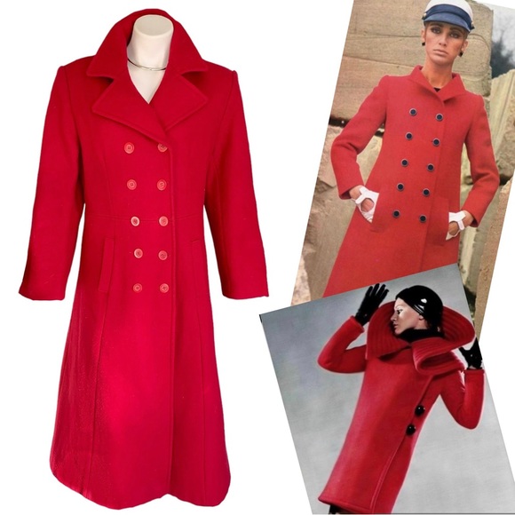 Vintage Jackets & Blazers - v i n t a g e :: Double Breasted Long Line Wool Coat Overcoat